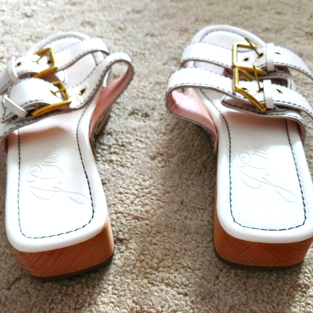 J CREW Real Leather Double Strap Wood Clog Mule Sandal 6.5 boho hippie festival - Picture 4 of 8